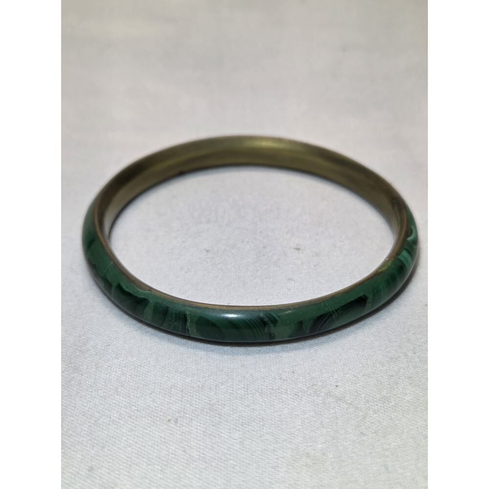 Bangle Bracelet Women OS Green Malachite Brass Inlay Vintage Boho Jewelry Earthy